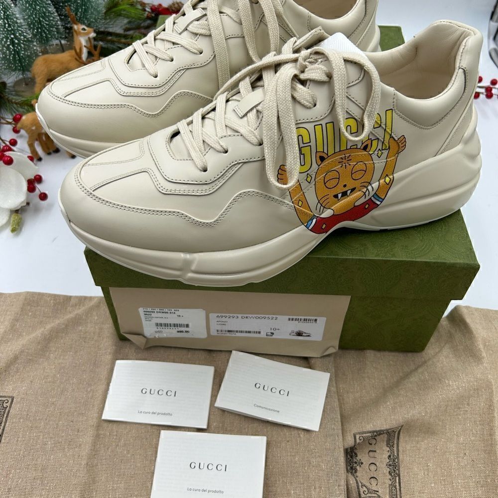 Men’s Gucci rython cat print leather sneakers size 10.5 made in Italy. - Picture 8 of 10